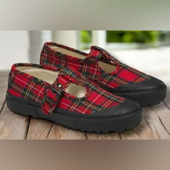 🔥 VANS STYLE 93 PLAID MARY JANE SNEAKER IN PLAID RED/BLACK Size 4.5 Men 6 Women - Picture 3 of 10
